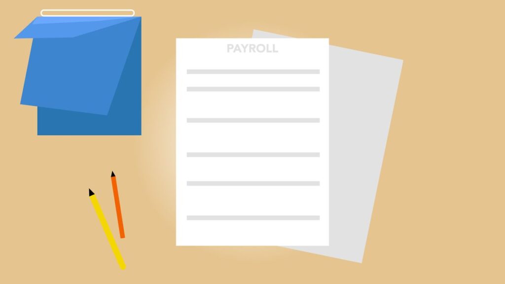 Payroll papers on a desk showing a year-end payment