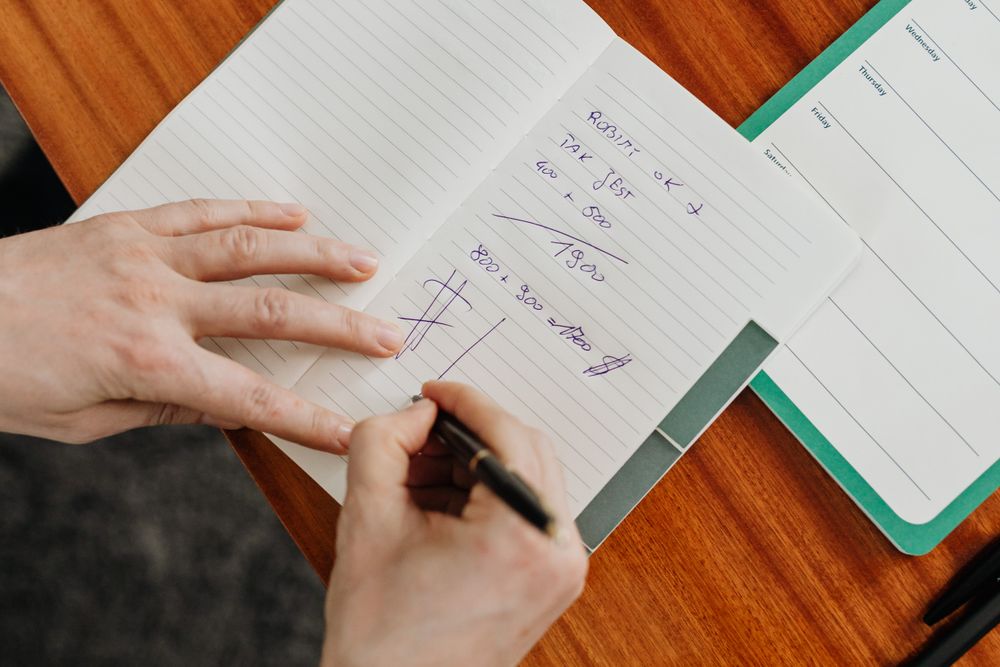 Notebook and charts used for financial planning