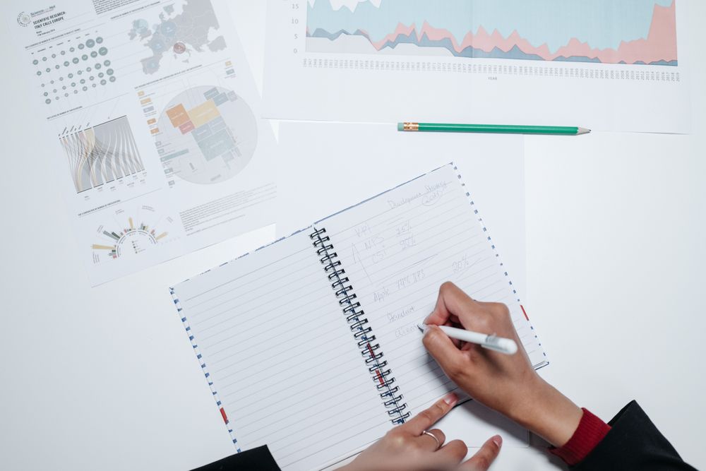 Notebook and charts used for financial planning