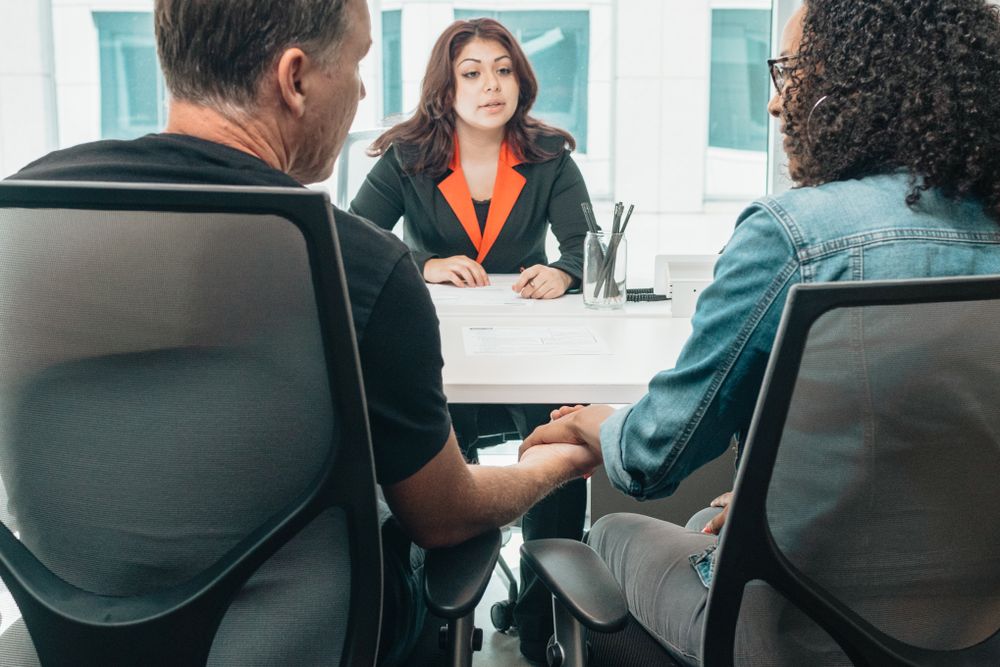 Client meeting with a financial adviser, explaining how credit scoring works