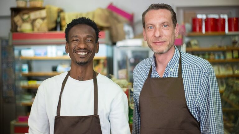 Small business owner at a shop or market stall