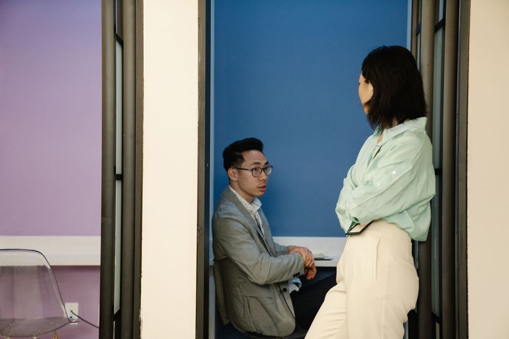 Two people having a serious conversation