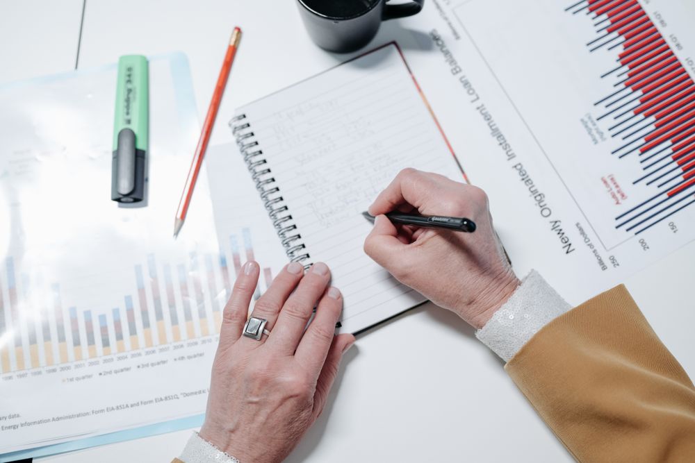 Notebook and charts used for financial planning