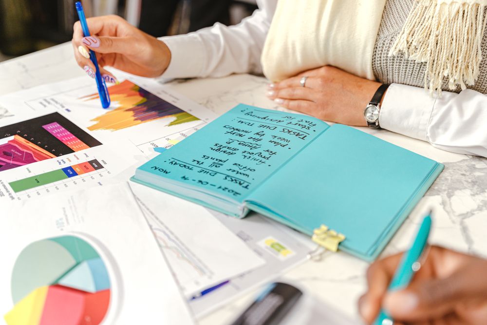 Notebook and charts used for financial planning