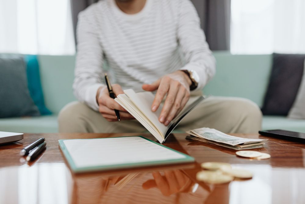 Notebook and charts used for financial planning