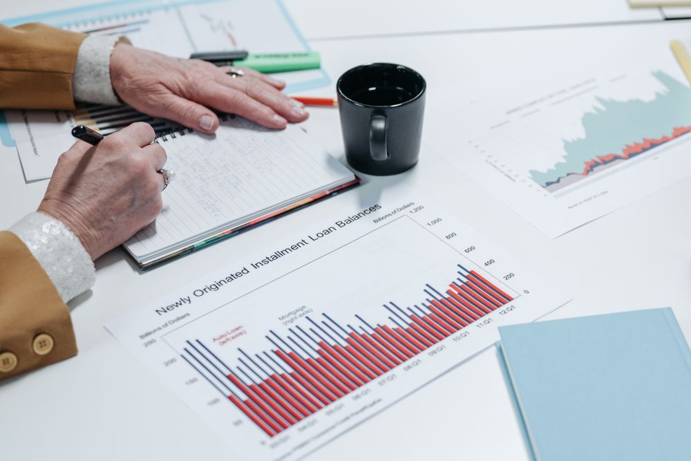 Notebook and charts used for financial planning