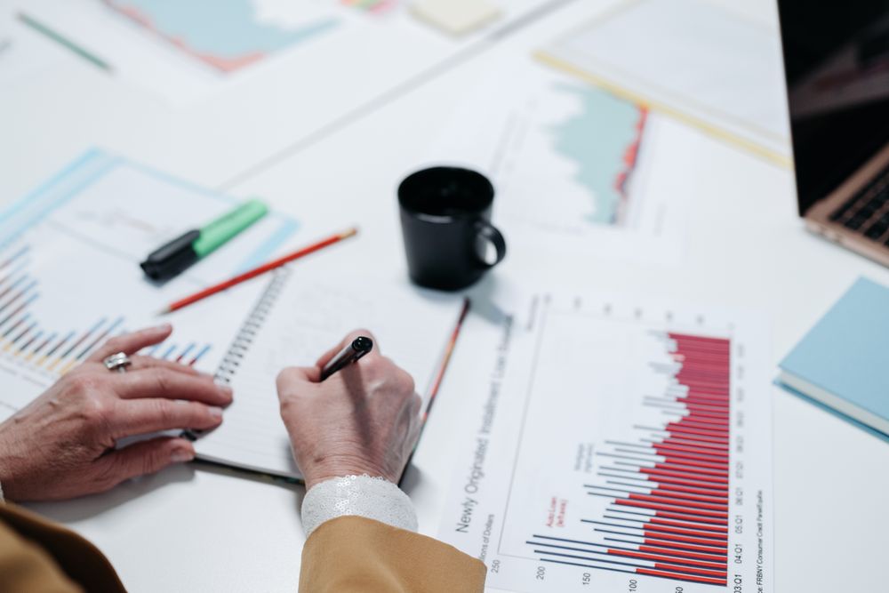 Notebook and charts used for financial planning
